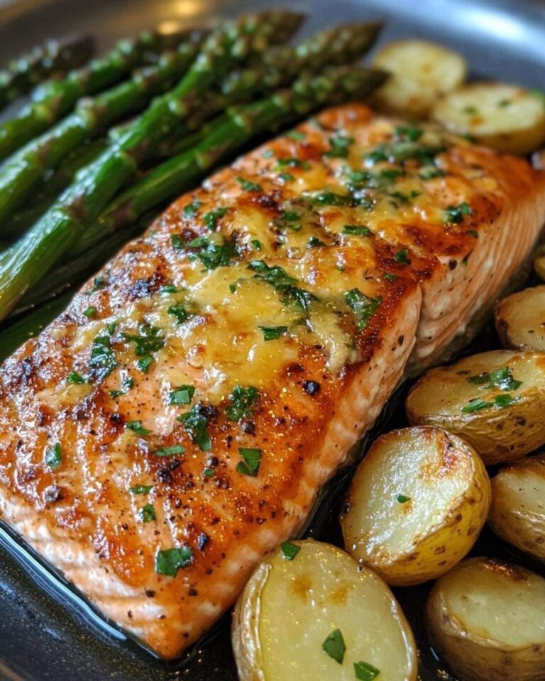 Grilled Salmon with Roasted Potatoes and Cheesy Asparagus